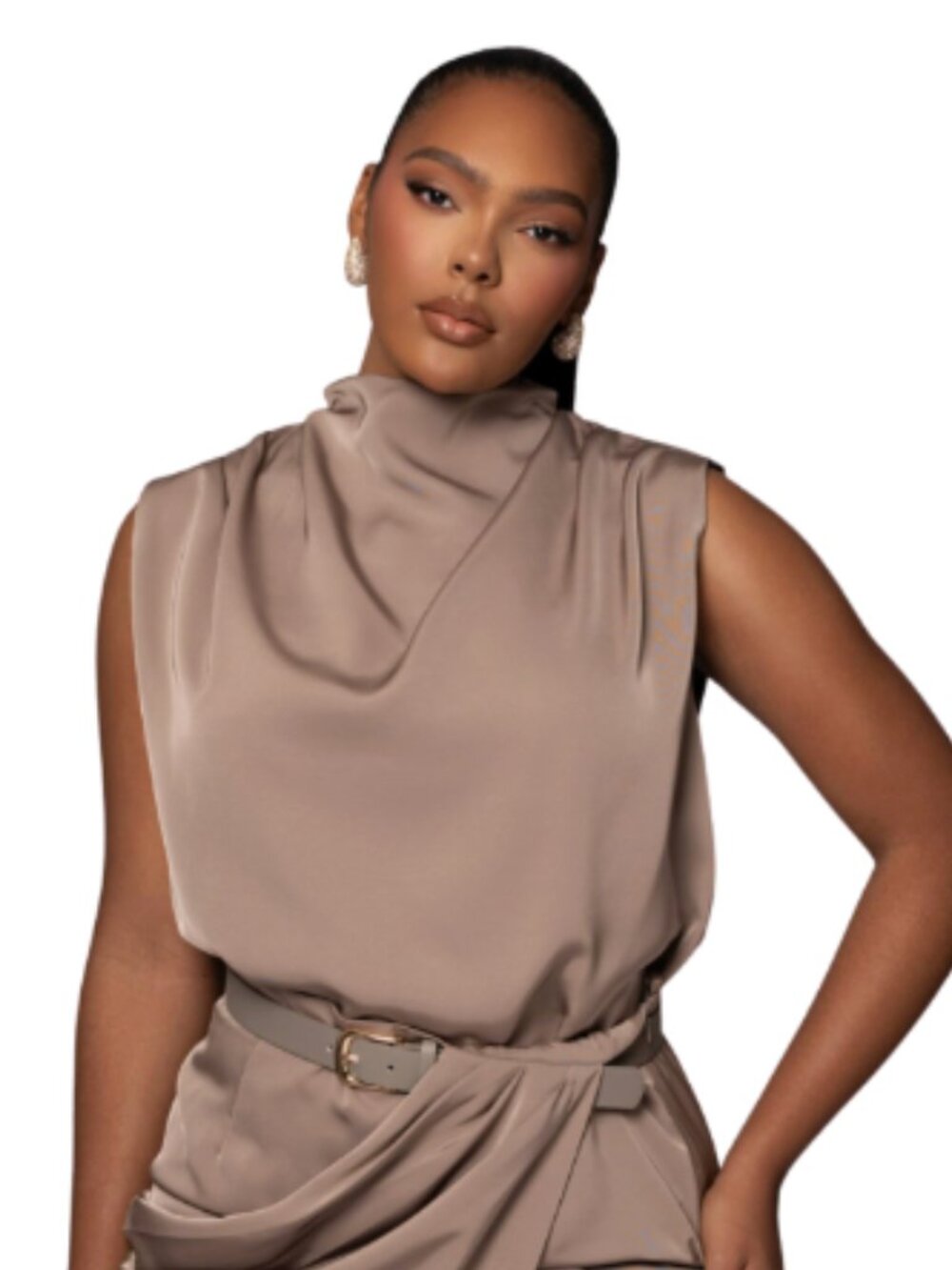 JLUXLABEL Beige Mock Neck Sleeveless Top